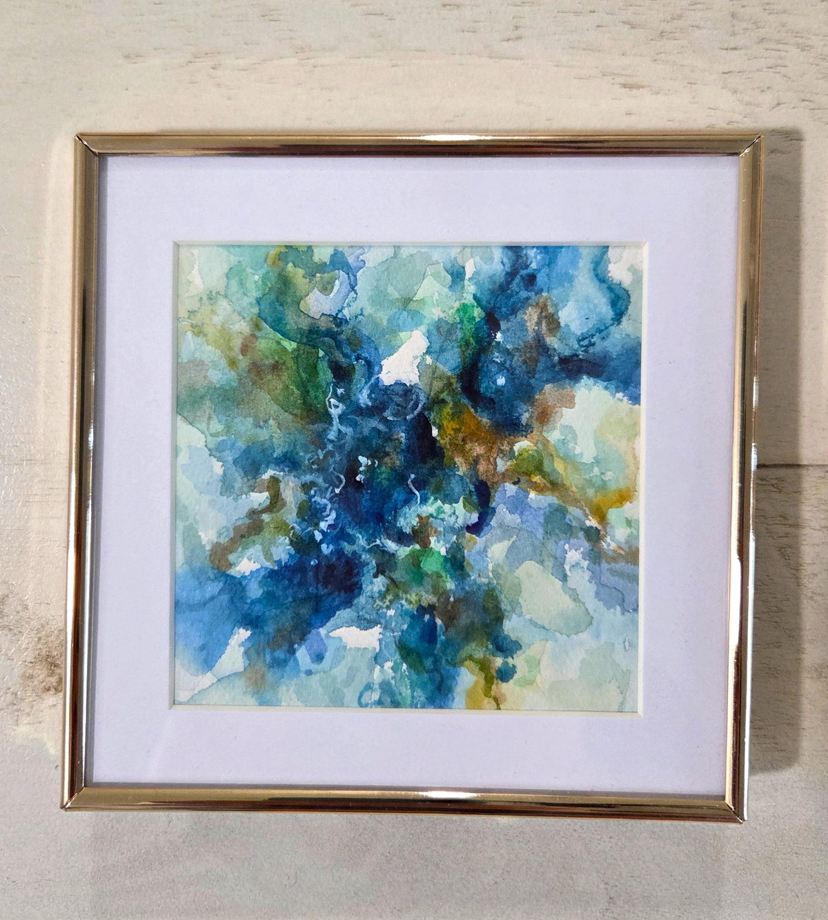Reef Trench #1 - Watercolor Abstract in small Gold frame