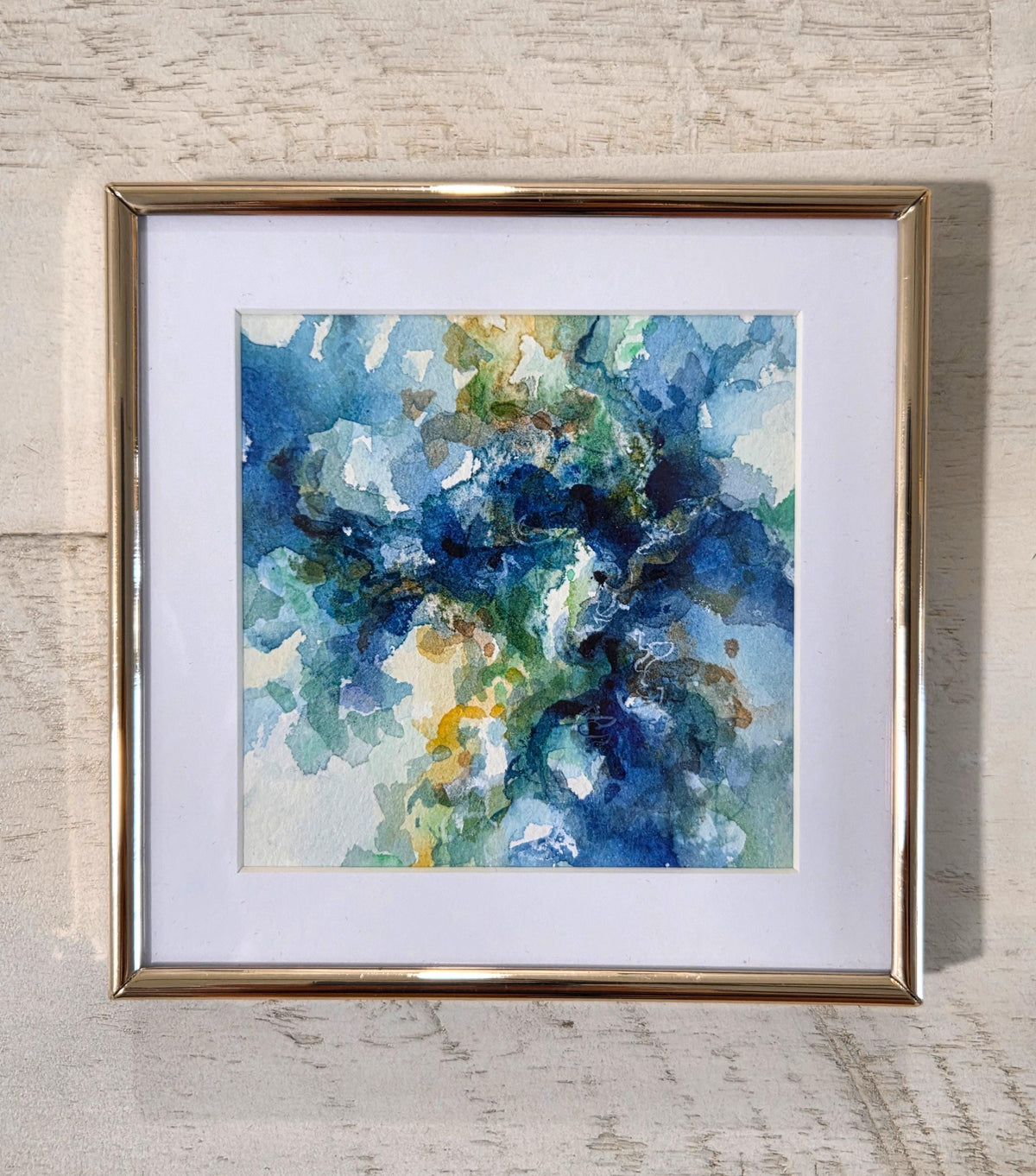 Reef Trench #2 - Watercolor Abstract in small Gold frame