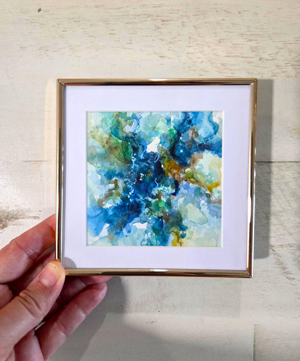 Reef Trench #1 - Watercolor Abstract in small Gold frame