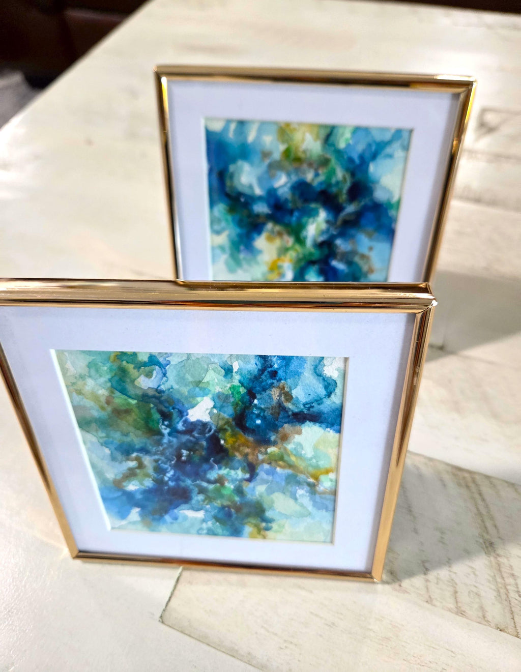 Reef Trench #2 - Watercolor Abstract in small Gold frame