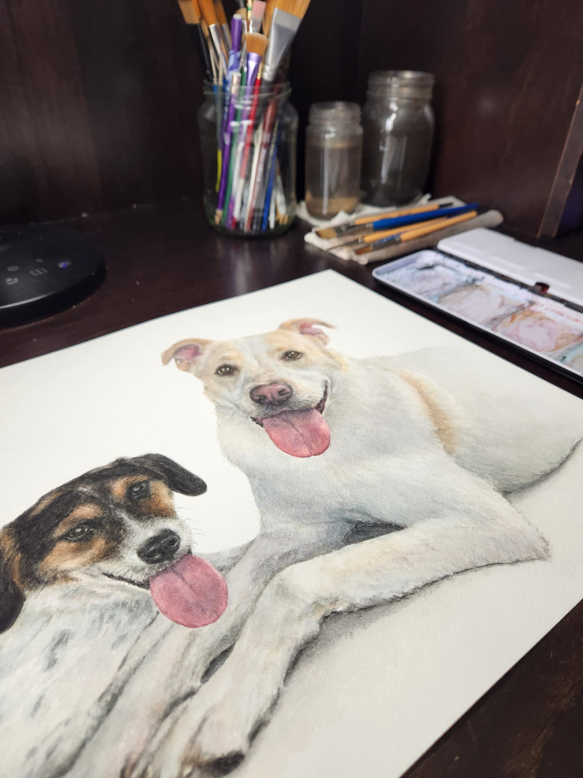 Large Watercolor DOUBLE Pet Portrait, Custom (11x14)