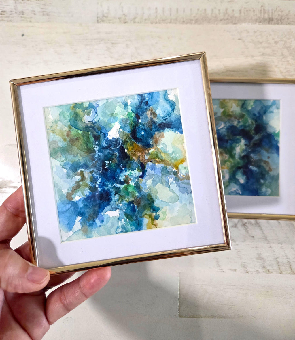 Reef Trench #1 - Watercolor Abstract in small Gold frame